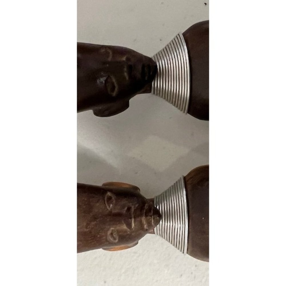VINTAGE African Folk Art Fork and Spoon Hand Carved Wood Salad Set - Picture 4 of 10